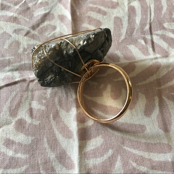Gold Wire Wrapped Sparkly Pyrite Statement Ring - Picture 3 of 7